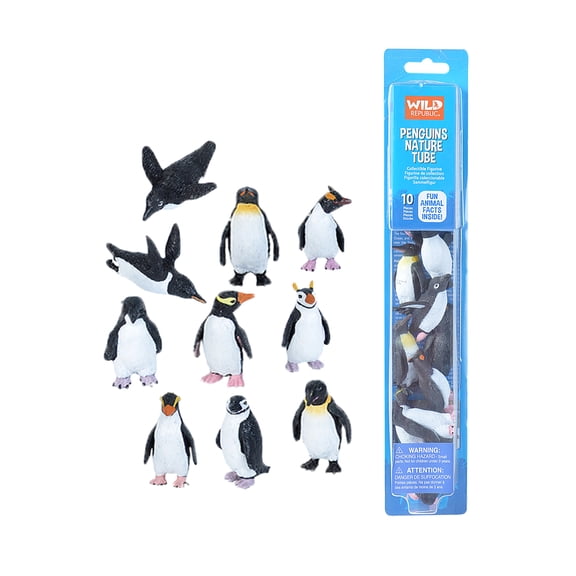 Wild Republic Penguin Figurines Tube, Penguin Toys, Emperor Penguin, Gentoo, Chinstrap, Adelie, Rockhopper And Swimming Penguins Ten Piece Set