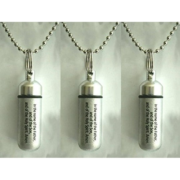 THREE Classic Brushed Silver CREMATION URN Necklaces with ENGRAVED BLESSING - Includes Velvet Pouches, Ball-Chains & Funnel - Great Chistmas Gift