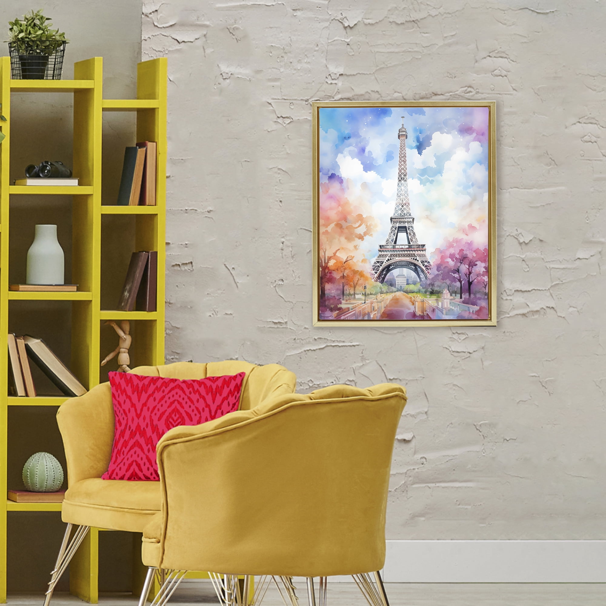 Stupell Industries Pastel Paris Springtime Tower Gold Framed Floater Canvas Wall Art, design by Creative Studio