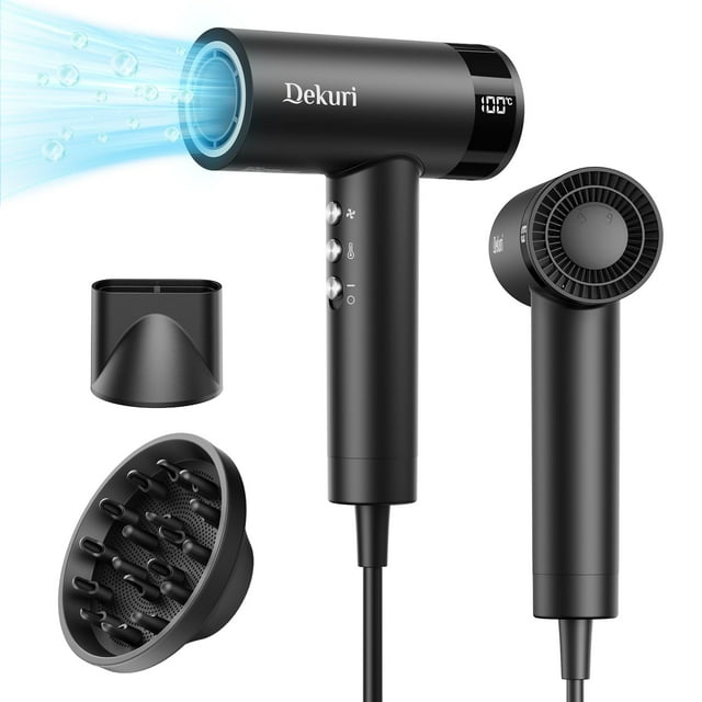 Secador de pelo Dekuri de 110.000 RPM, secado rápido y alta velocidad, ligero, con 500 millones de iones, difusor, boquilla magnética, 4 temperaturas y 3 velocidades, silencioso, para hombres y mujere