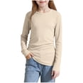 thumbnail image 4 of FAHXNVB Girls Ribbed Knit T Shirts Long Sleeve Soft Stretchy Breathable Tees Tops Solid Color Summer Comfy Fashion Shirts 5-16 Years, 4 of 8