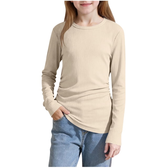 Camisetas de Manga Larga de las Niñas con Cuello Redondo, Camisetas de Manga Larga de las Niñas para Vestir Todos los Días