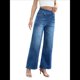 thumbnail image 2 of Pantalones Vaqueros Anchos de Talla Grande para Mujer, Cintura Alta, Adelgazantes, con Múltiples Bolsillos, Rectos, Holgados e Informales. Azul Oscuro Medio S, 2 of 10