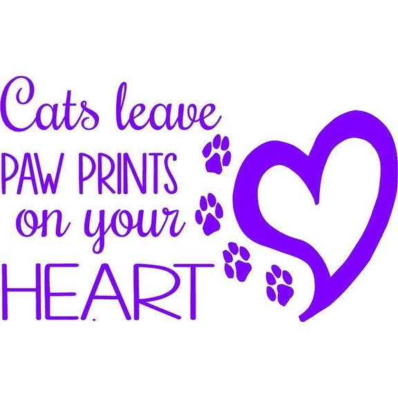 Cat Paw Print Quote - Wall Decal / Heart Bedroom Sticker - 20"x12" [cat2]