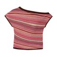 thumbnail image 4 of Womens Off the Shoulder Tops Short Sleeve Striped Shirt Slim Fit Hollow Out Crop Tops Summer Y2K Crochet Top Summer Going Out T Shirts(RD2,L), 4 of 4