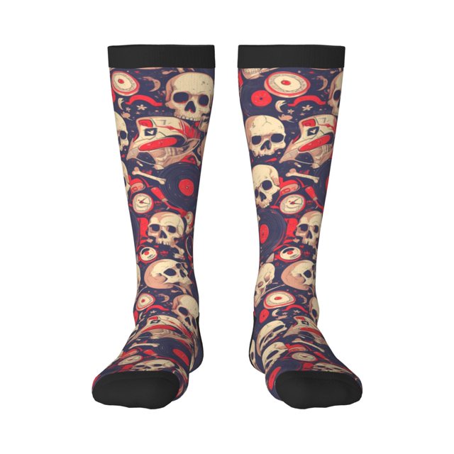 Balery Skull rock music record Calcetines novedosos Calcetines deportivos Calcetines hasta la rodilla Calcetines de algodón Calcetines originales y geniales