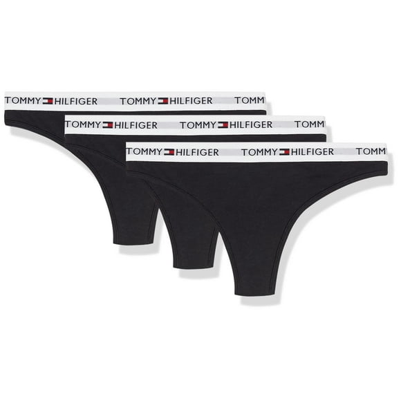 Tanga Tommy Hilfiger para mujer, paquete de 3, algodón, con logotipo, negro