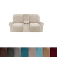 thumbnail image 1 of Housse de Causeuse Inclinable 2024 avec Console Centrale, Housse Extensible en Velours pour Fauteuil Inclinable 2 Places avec Porte-Gobelet, 1 of 10