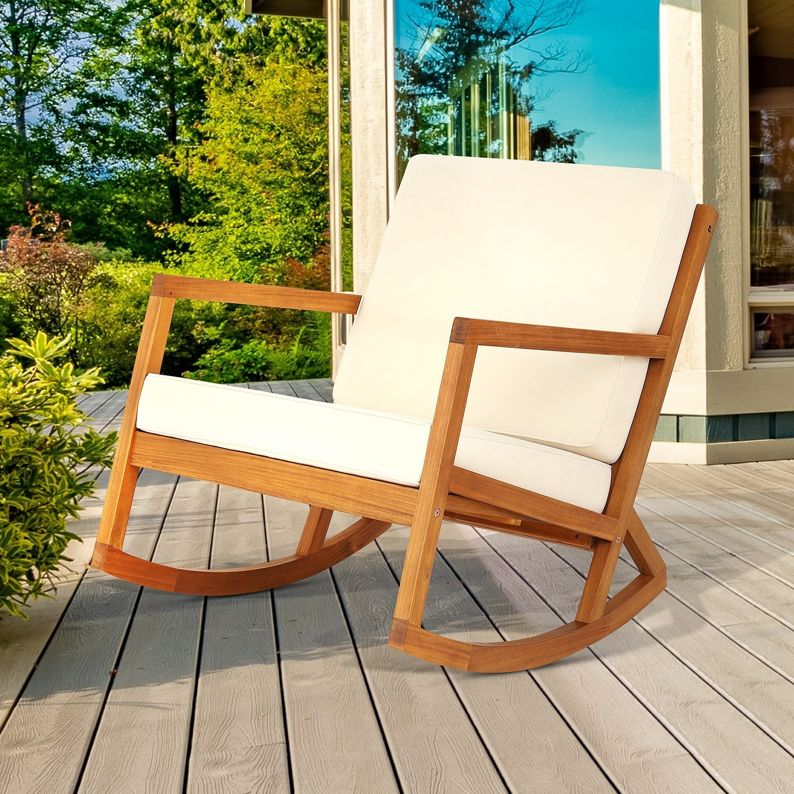 Patio Rocking Chairs with Premium Thick Cushion (Beige Version) - 500lbs Capacity