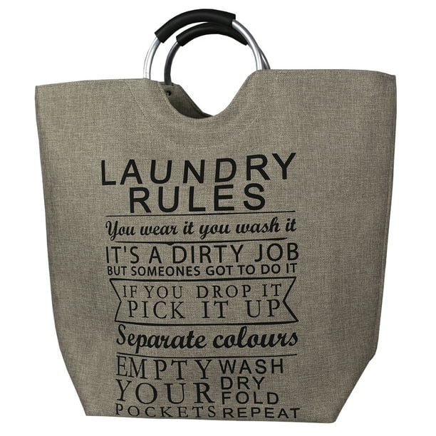 Home Basics Laundry Rules Canvas Hamper Tote with Soft Grip Handles