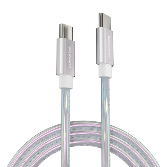 Powertek USB-C to USB-C (Type-C) Metallic Shine Pastel Fast Charging Cable, 60W, 6 ft, Silver