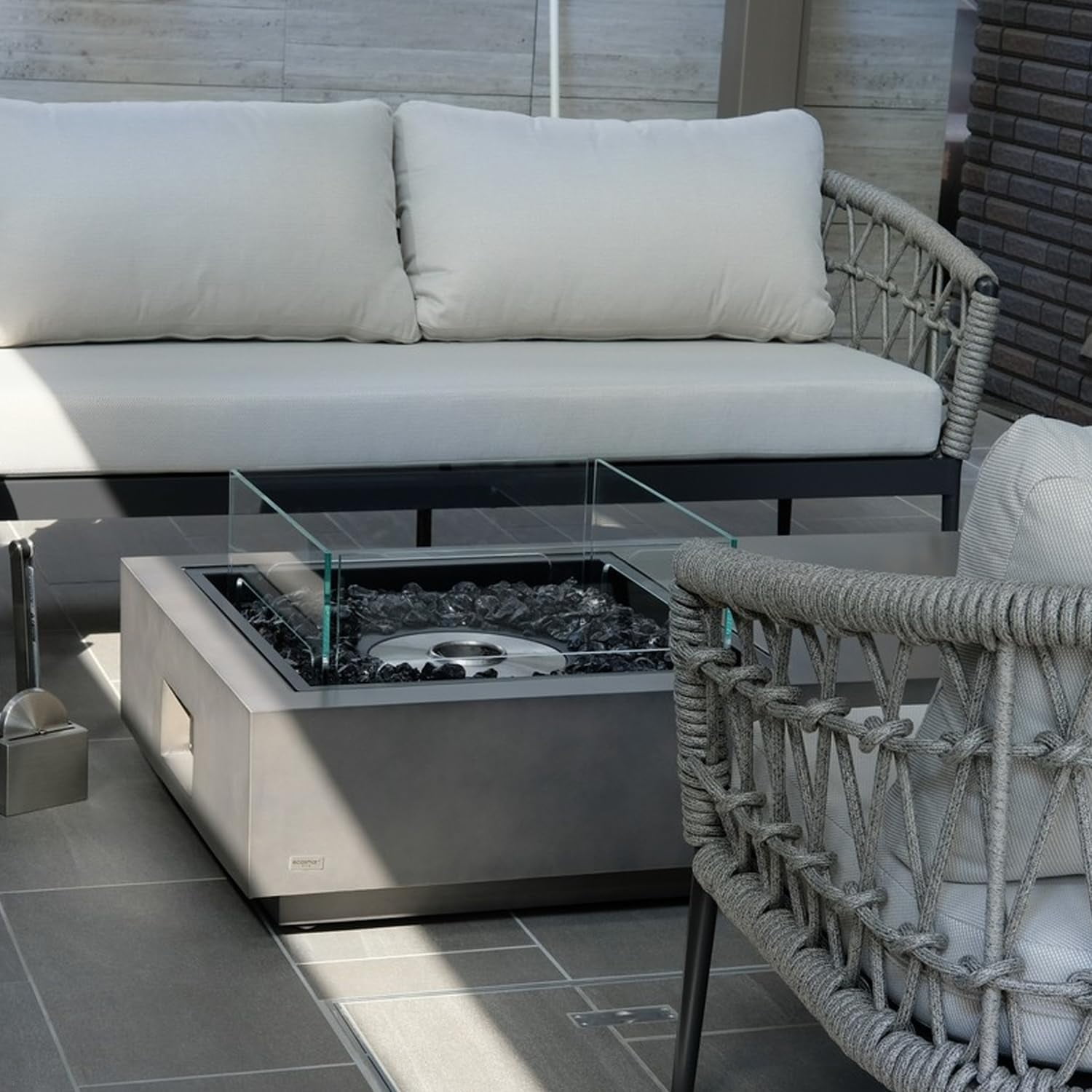 Ecosmart | Manhattan 50 Fire Pit Table | Natural Color | Stainless Steel Gas Burner | Elegant Curved Design with Versatile Wide Lip | Complements Any Decor and Setting