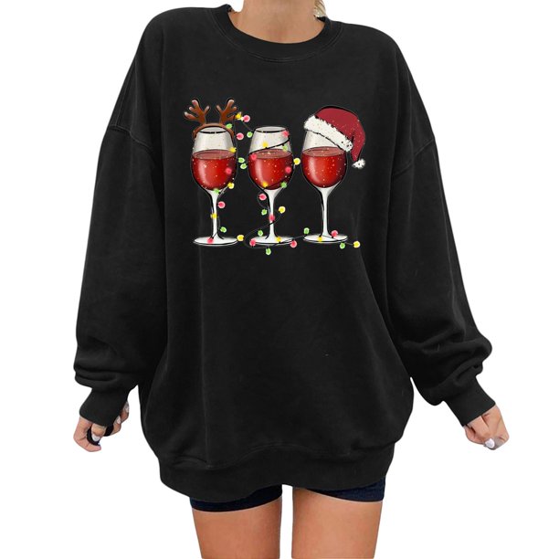 Gibobby Sudaderas Navideñas para Mujeres holgado informal de manga larga con cuello redondo de tamaño para mujer(Negro,G)