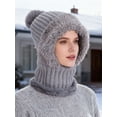 thumbnail image 2 of BadPiggies Womens Winter Beanie Scarf Mask Set, 3-in-1 Cozy Fleece Lined Knit Pompom Hat with Ear Flaps Windproof Neck Warmer (Gray), 2 of 6