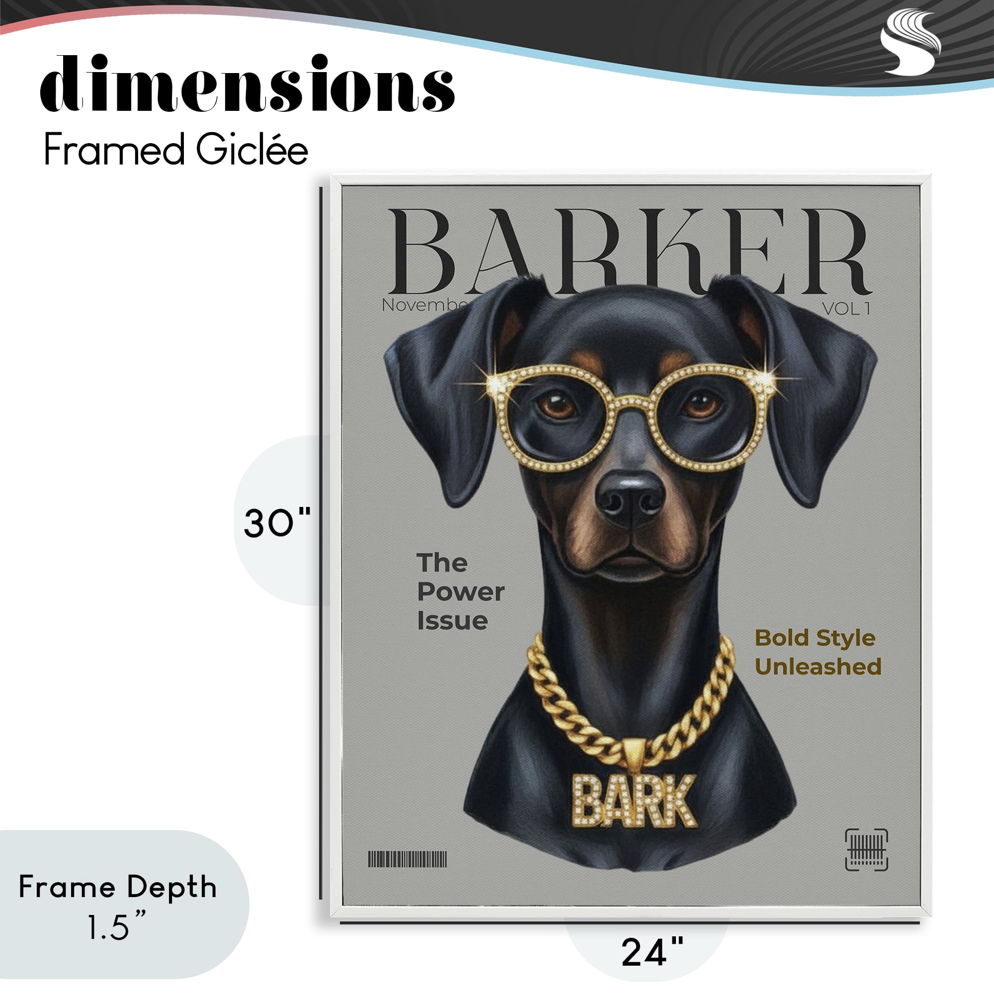 Stupell Industries Barker Dog Fashion Magazine White Framed Giclee Art, design by A Barefoot Stylist