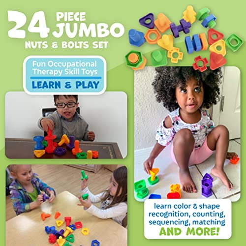 Skoolzy Toddler Tools Set for Sensory Physical Therapy Nuts and Bolts 24 Pc Educational Toys for Toddlers 1 3 Open Ended Building Toy for Boys Ideal 2 Year Old Boy Gift