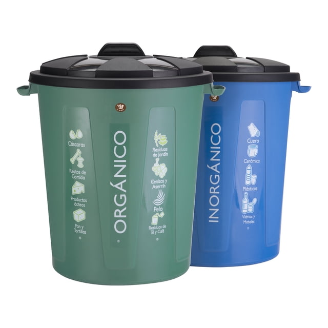 Kit de 2 Botes de plástico La Ardilla Orgánico e Inorgánico con tapa 80 Lts
