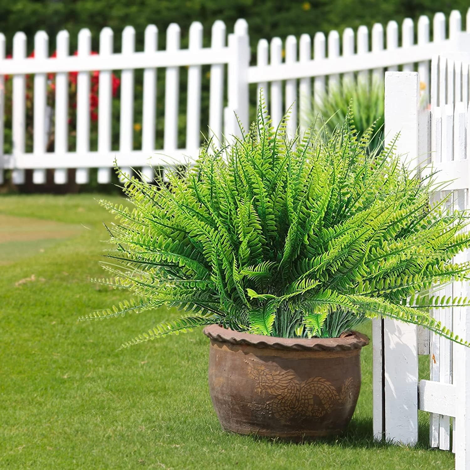 12 Bundles Artificial Ferns for Outdoors UV Resistant Artificial Outdoor Plants Faux Fern Greenery Fake Fern Faux Boston for Indoor Home Outside Ground Porch Garden Arrangements. (Green)