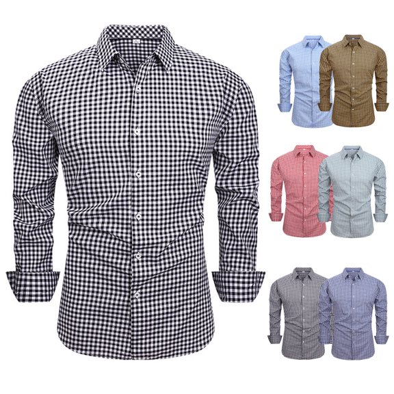 Admvng Long Sleeve Shirts for Men Casual Solid Button Lapel Long Sleeves with Blouses,Sizes S-3XL