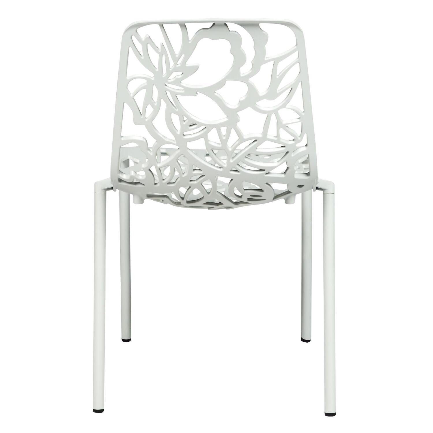 Stackable Dining Chairs - Aluminum Patio Side Chairs - Indoor Outdoor Kitchen Chairs - Set of 4 - White