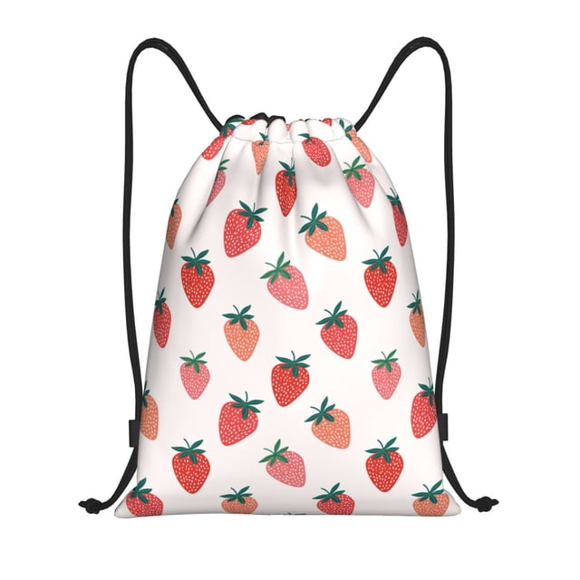 Saiise Hand Drawn Strawberry Pattern Sports Drawstring Backpack - String Swim Gym Bag with Wet Proof Pocket for Women&Men-Small