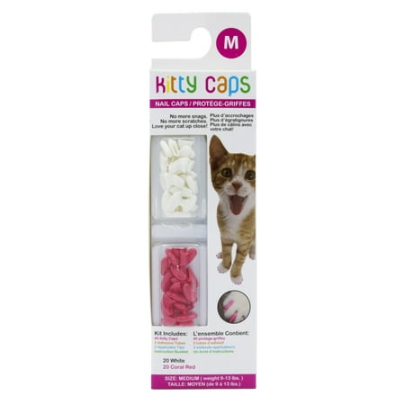UPC: 0742797787077 | Kitty Caps Nail Caps for Cats | Safe  Stylish & Humane Alternative to Declawing | Covers Cat Claws  Stops Snags and Scratches  Medium (9-13 lbs)  Pure White & Coral Red 40 Count