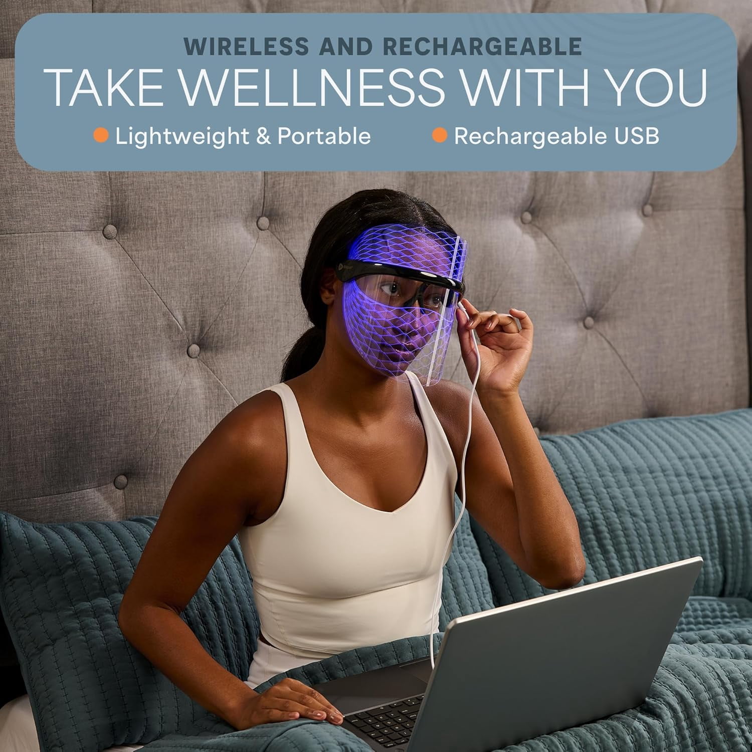 LifePro Red Light Therapy Face Mask, LED Facial Mask with Blue & Amber Light, Portable Skincare Mask for At-Home Facials - Black