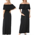 thumbnail image 2 of Jinhomg Womens Off Shoulder Maternity Dress 2025 Trendy Ruffle Nursing Dresses Plus Size Casual Comfy Solid Maxi Pregnancy Dress for Breastfeeding Sales Today Clearance Black L, 2 of 10