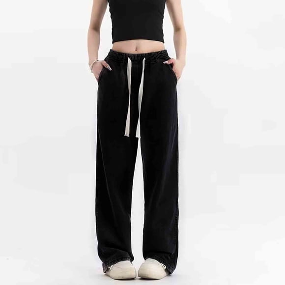 Black Jeans for Women's High Waist Straight Jeans Pants,Vintage Wide Leg,Casual Baggy Ripped Denim Trouser