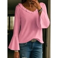 thumbnail image 2 of Womens Blouse Ruffle 3/4 Sleeve Tops V Neck Business Casual Blouses Shirts Spring Summer Outfits Pink XXXL, 2 of 4