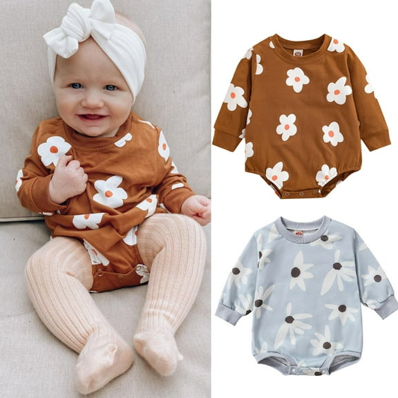 URMAGIC Baby Girl Egg Flower Sweatshirt Romper Long Sleeve Oversized Bodysuit, 0-6 Months