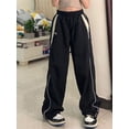 thumbnail image 4 of Pantalones anchos deportivos holgados de cintura alta con cintura elástica para mujer, estilo retro, estilo hip hop, informal y de calle, 4 of 5