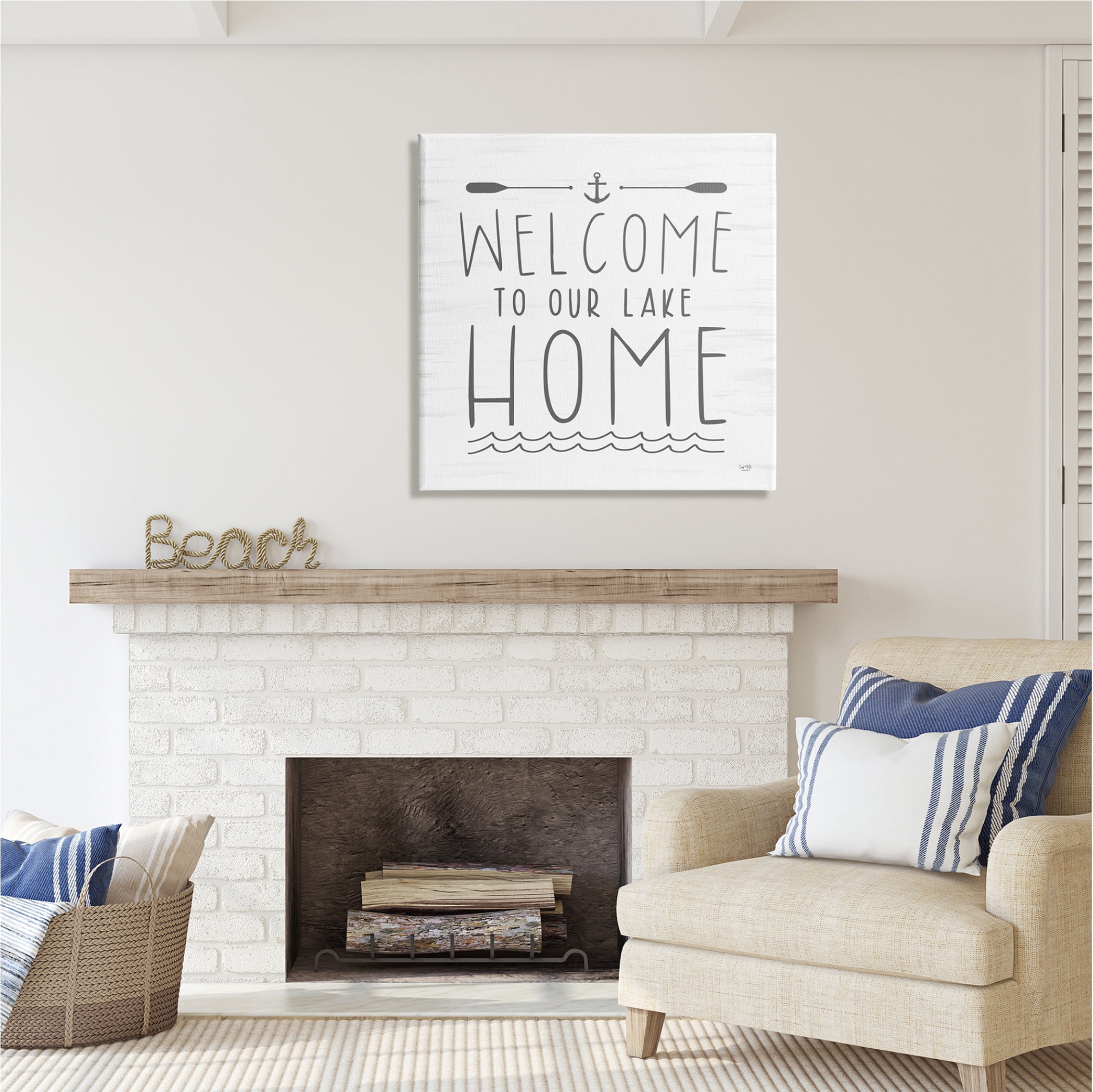 Stupell Industries Lake House Welcome Phrase Nature Painting Gallery Wrapped Canvas Print Wall Art, 30 x 30