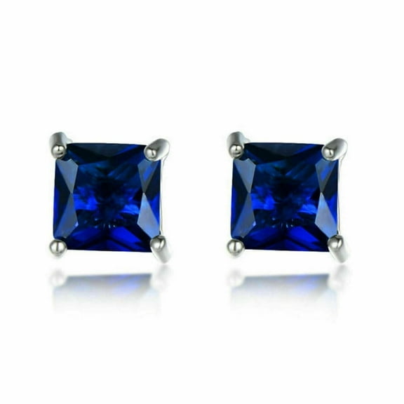 2 Ct Round Cut Blue Sapphire Women's Solitaire Stud Earrings 14k White Gold Plated Silver
