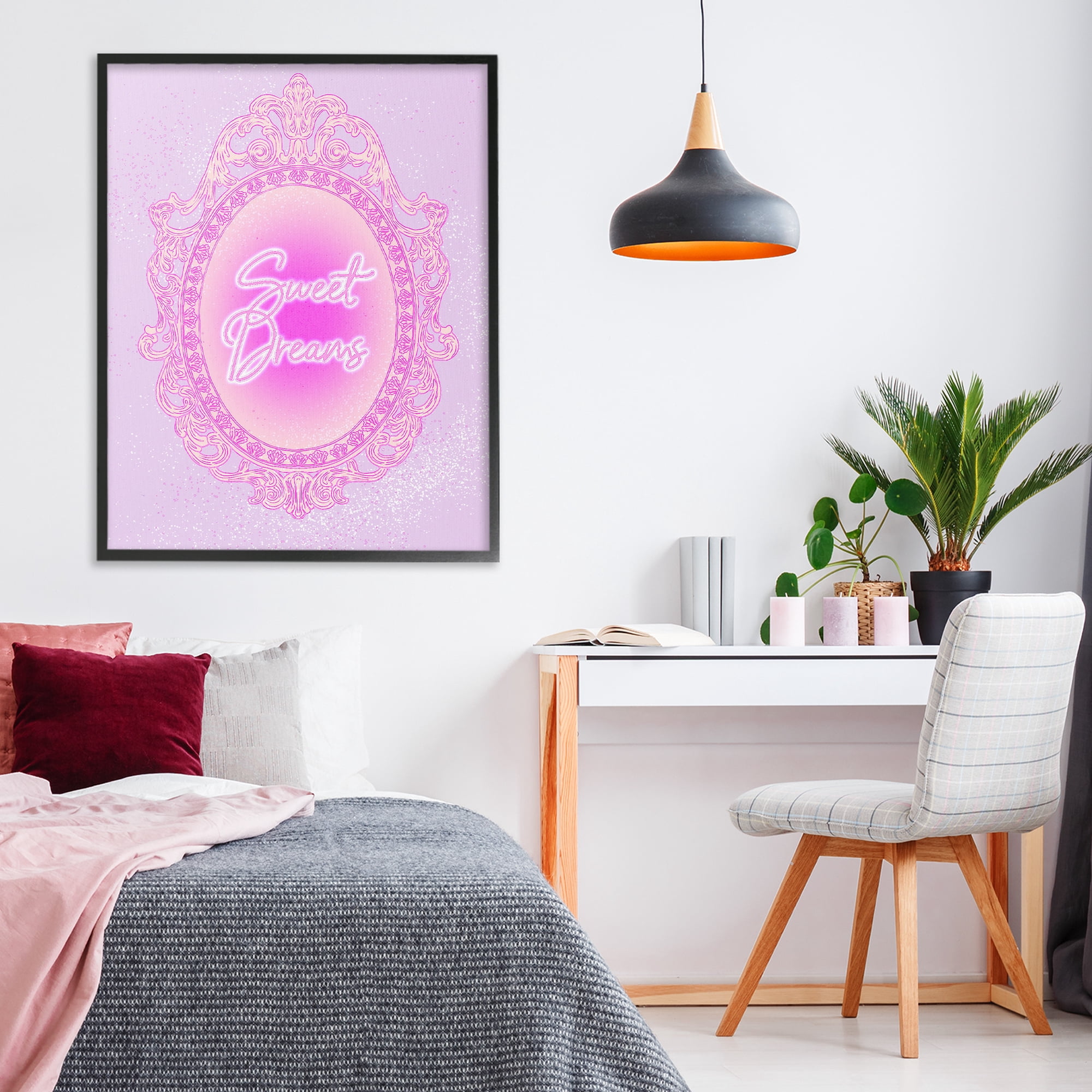 Stupell Industries Sweet Dreams Ornate Mirror Black Framed Giclee Art, design by Ziwei Li