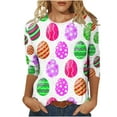 thumbnail image 2 of POTETI Womens Easter Tops,Womens Happy Easter Day Summer 3/4 Sleeve Crew Neck Graphic Tees for Women, 2 of 4