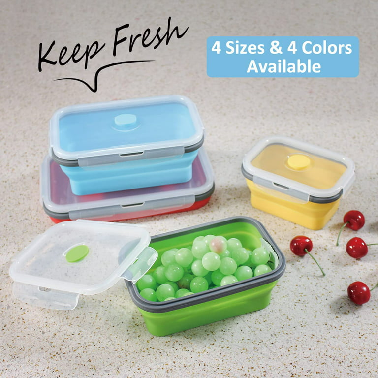 Silicone Lunch Box Foldable, Collapsible Folding Food Storage Container  with Lids, Leftover Meal Box for Kitchen Microwave Freezer and Dishwasher
