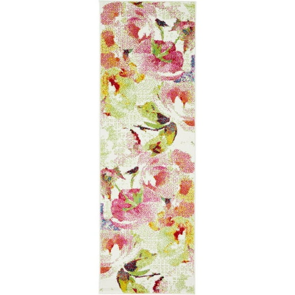 Unique Loom Lyon Watercolor Floral Area Rug 2' x 6' Runner Ivory/Pink