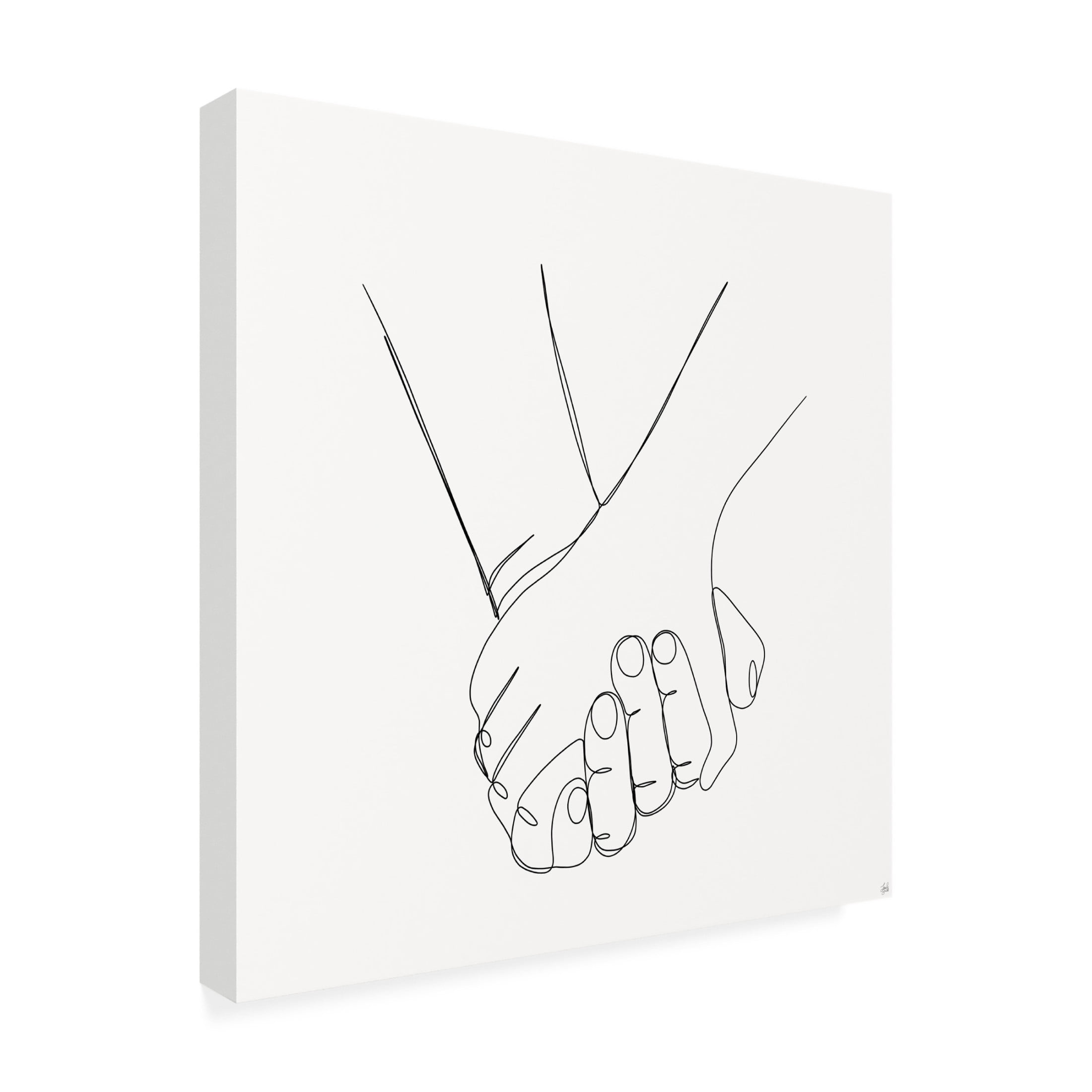 Canvas Wall Art - Line and Brush 'Holding Hands 1' Wall Art for Living Room, Bedroom, or Office Décor by Trademark Fine Art - 35 x 35 Inches