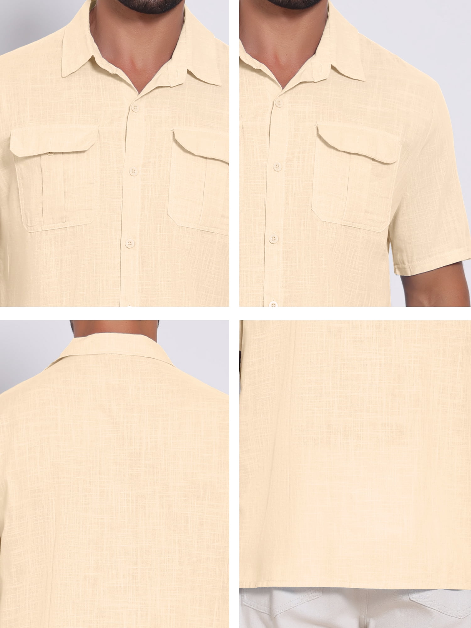 DARING DIVA Men's Solid Color Short Sleeve Button Down Linen Shirt XL Beige