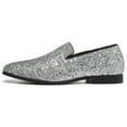 thumbnail image 2 of Santimon Mens Metallic Paillette Loafers Slip-on Glitter Moccasins Dress Shoes Leather Shoes Silver 5.5 US, 2 of 9
