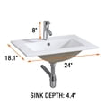 thumbnail image 6 of WONLINE 24" Vanity Top Integrated Sink Bowl White Ceramic + Faucet & Drain Bathroom Sink, 6 of 9