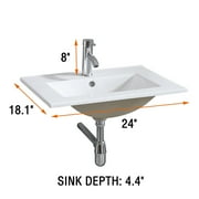 WONLINE 24 Vanity Top Integrated Sink Bowl White Ceramic + Faucet & Drain Bathroom Sink