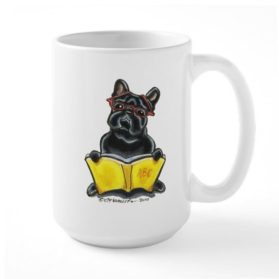 CafePress - Frenchie Bookworm Large Mug - 15 oz Ceramic Large White Novelty Mug