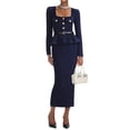 thumbnail image 1 of Vestido largo ajustado Tsukko de manga larga en tweed con volantes azules, 1 of 2