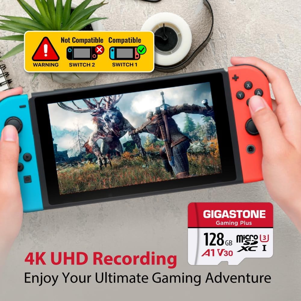 Gigastone 128GB microSDXC U3 A1V30 Memory Card for Nintendo Switch, Red and White – 100MB/s, Micro SD Card