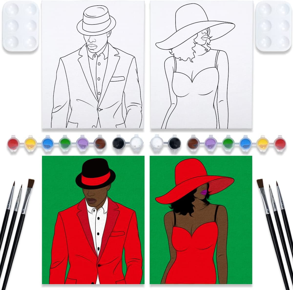 VOCHIC Couples Paint Party Kits Pre Drawn Canvas for Adults for Paint