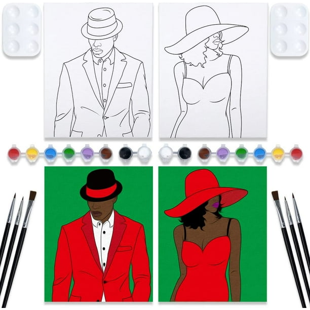 VOCHIC Couples Paint Party Kits Pre Drawn Canvas for Adults for Paint