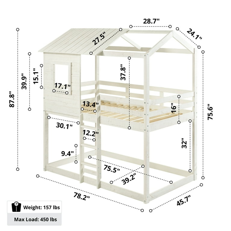 Naomi Home Deer Blind House Bunk Bed Twin Over Twin Bunk Bed for Kids Bunk Beds Playhouse Twin Bunk Bed Wooden Bunk Beds for Kids with Ladder