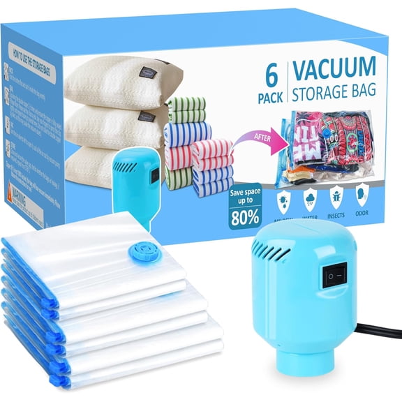 Vacuum Seal Bags for Clothing with Electric Pump, 6 Pack (2 Jumbo 2 Large 2 Medium Vacuum Storage Bags) Space Bags Vaccine Vacuum Sealed Storage Bags for Travel Luggage Blankets Bedding